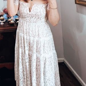 Lulus Floral White Lace Dress